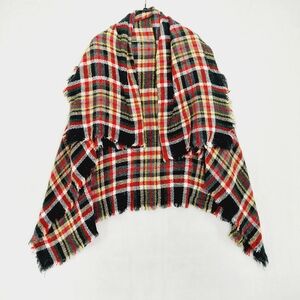 Boutique Boucle Check Plaid Fringe Multicolor Knit Scarf P4602